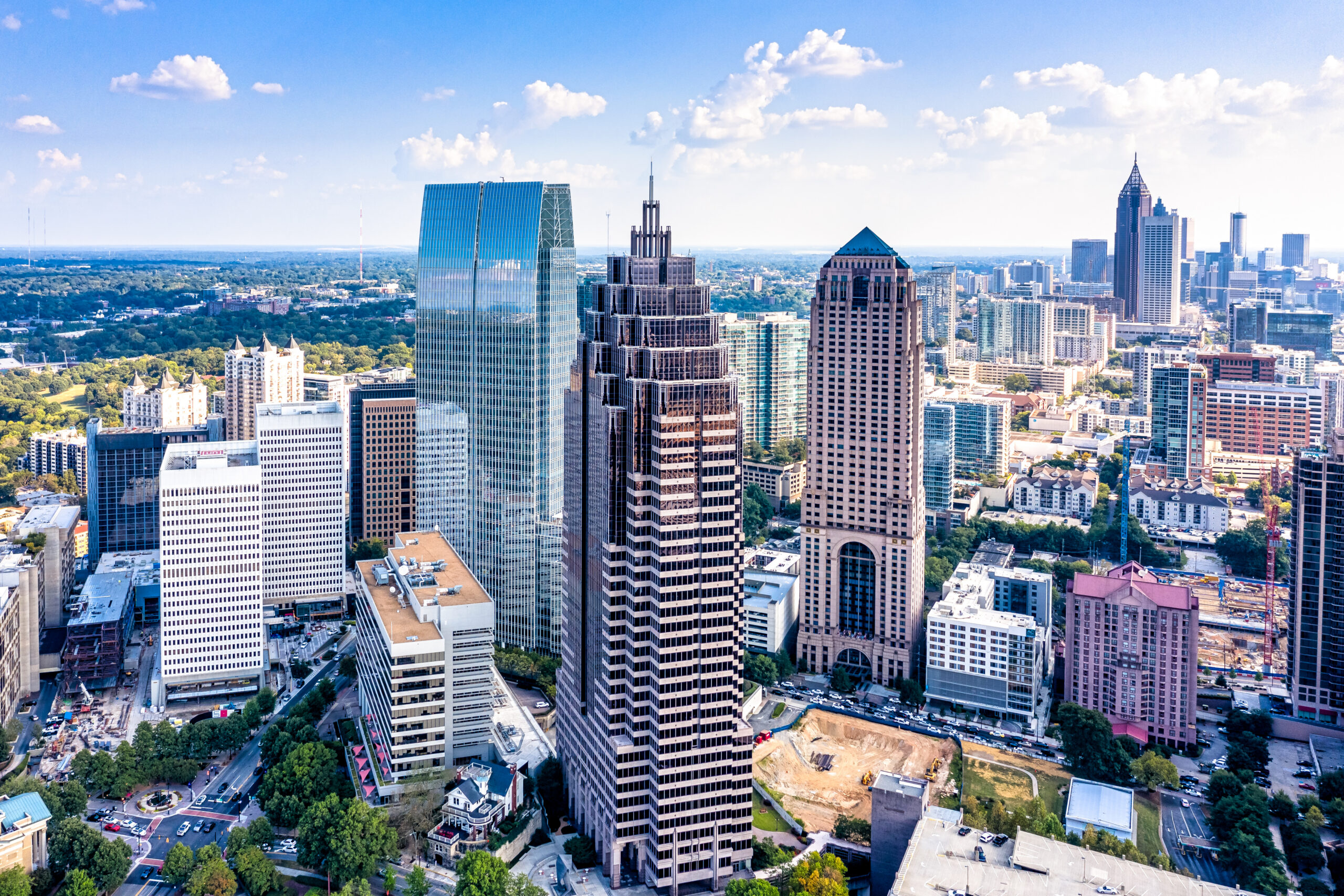 Atlanta skyline at midday with modern skyscrapers, home to Moore Colson's Atlanta business valuation headquarters.